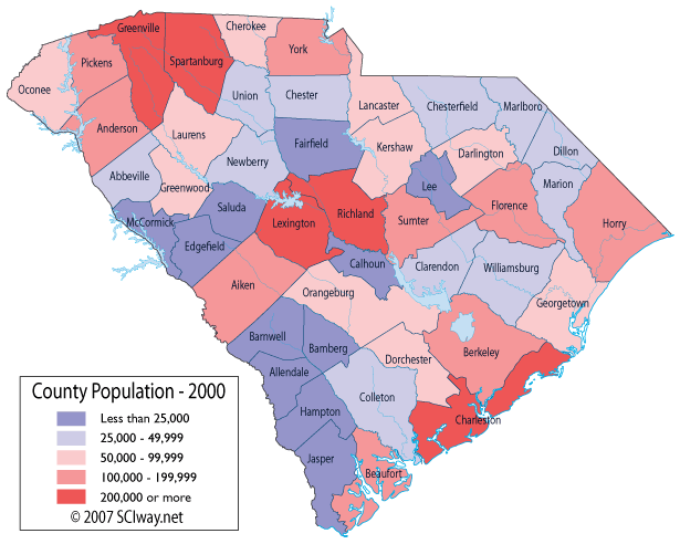 Map of County Population Numbers in 2000