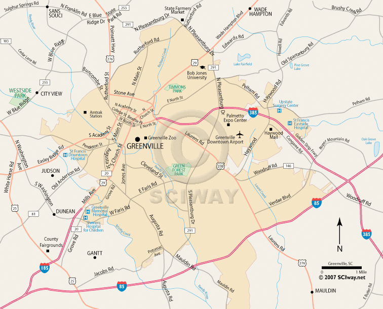 Greenville, South Carolina - Printable Map