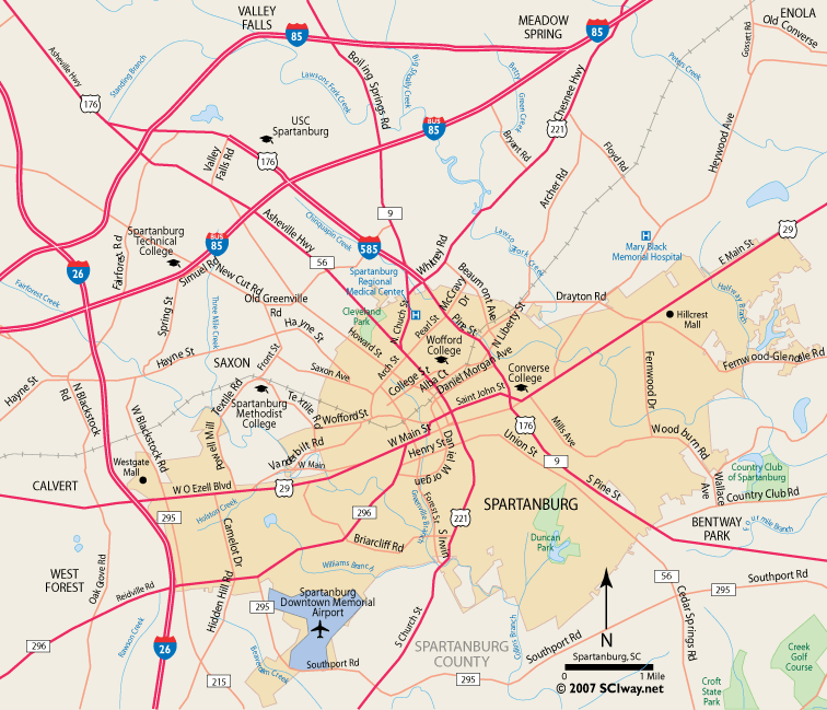 Map Of Spartanburg South Carolina Spartanburg, South Carolina   Free Online Map
